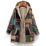 Winter Women's Printed Fleece Hooded Warm Jacket