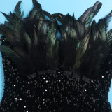 Sexy Feather Sequin Strapless Tight Fitting Slim Bodycon Dress