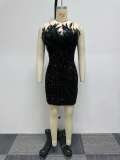 Sexy Feather Sequin Strapless Tight Fitting Slim Bodycon Dress