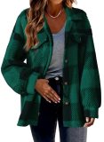 Women's Autumn And Winter Plaid Pockets Button Plush Jacket