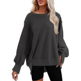 Women's Fall/Winter Oversized Round Neck Sweatshirt Side Slit Long Sleeve T-Shirt