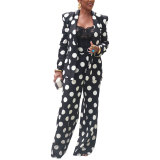 Sexy Polka Dot Printed Blazer Pants Two-Piece