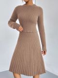 Autumn And Winter Solid Color Knitting Sweater A-Line Skirt Slim Chic Two-Piece Set