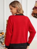 Autumn And Winter Casual Christmas Red Sweater Pullover For Women Embroidered Letter Christmas Knitting Sweater