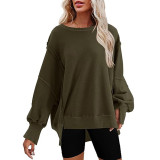 Women's Fall/Winter Oversized Round Neck Sweatshirt Side Slit Long Sleeve T-Shirt