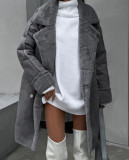 Winter Turndown Collar Long Sleev Fur Suede Coat