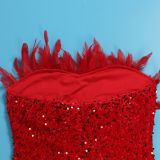 Sexy Feather Sequin Strapless Tight Fitting Slim Bodycon Dress