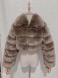 Long Sleeve Turndown Collar Faux Fur Women's Jacket