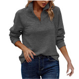 Autumn Comfortable Loose Solid Color Stand Collar Zipper Long Sleeve Patchwork Women's Top