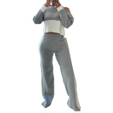 Women's Contrast Color Patchwork Casual Two Piece Pants Set