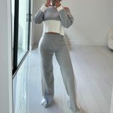 Women's Contrast Color Patchwork Casual Two Piece Pants Set