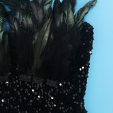 Sexy Feather Sequin Strapless Tight Fitting Slim Bodycon Dress