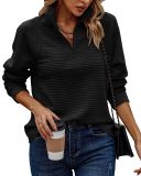 Autumn Comfortable Loose Solid Color Stand Collar Zipper Long Sleeve Patchwork Women's Top