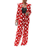 Sexy Polka Dot Printed Blazer Pants Two-Piece