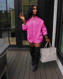 Autumn And Winter Women's Casual Loose Cotton Padded Patchwork Knitting Drawstring Sweater Dress