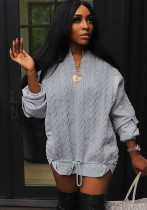 Autumn And Winter Women's Casual Loose Cotton Padded Patchwork Knitting Drawstring Sweater Dress Autumn And Winter Women's Casual Loose Cotton Padded Patchwork Knitting Drawstring Sweater Dress