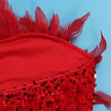 Sexy Feather Sequin Strapless Tight Fitting Slim Bodycon Dress