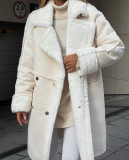 Winter Turndown Collar Long Sleev Fur Suede Coat