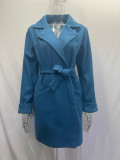 Women Belt Turndown Collar Coat