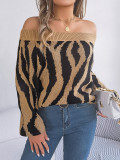Women Casual Contrast Color Off Shoulder Off-Shoulder Balloon Sleeve Sweater