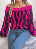 Women Casual Contrast Color Off Shoulder Off-Shoulder Balloon Sleeve Sweater
