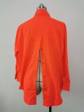 Women Solid Style Long Sleeve Back Slit Loose Shirt