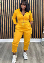 Autumn and winter Women fleece Hoodies and pocket trousers Solid two-piece set Autumn and winter Women fleece Hoodies and pocket trousers Solid two-piece set