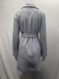 Women Belt Turndown Collar Coat