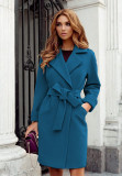 Women Belt Turndown Collar Coat