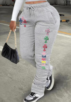 Women Sports Casual Printed Drawstring Pocket Stacked Pant Women Sports Casual Printed Drawstring Pocket Stacked Pant