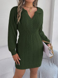 Women V-Neck Balloon Sleeve Bodycon Sweater Dress