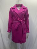 Women Belt Turndown Collar Coat