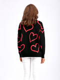 Women Round Neck Heart Print Contrast Sweater