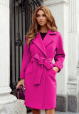 Women Belt Turndown Collar Coat