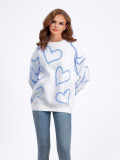 Women Round Neck Heart Print Contrast Sweater
