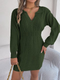 Women V-Neck Balloon Sleeve Bodycon Sweater Dress