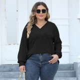 Plus Size Women Ribbed V-Neck Crossover Basic T-Shirt