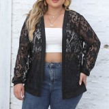 Plus Size Women Sexy Mesh See-Through Casual Jacket