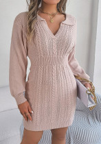 Women V-Neck Balloon Sleeve Bodycon Sweater Dress Women V-Neck Balloon Sleeve Bodycon Sweater Dress