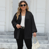 Plus Size Women Wavy Stripe Casual Loose Balloon Sleeve Jacket