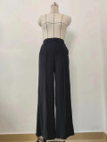 Women Casual Thin Solid Loose Pleated Wide Leg Pants