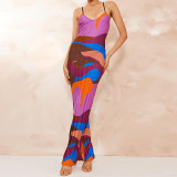 Women suspender sexy printed long skirt