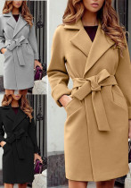 Women Belt Turndown Collar Coat Women Belt Turndown Collar Coat