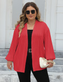 Plus Size Women Wavy Stripe Casual Loose Balloon Sleeve Jacket