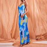 Women suspender sexy printed long skirt