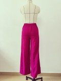 Women Casual Thin Solid Loose Pleated Wide Leg Pants