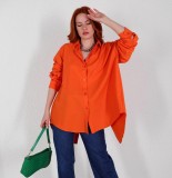 Women Solid Style Long Sleeve Back Slit Loose Shirt