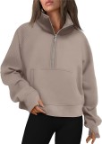 Women Autumn and Winter Sports Half-Zip Loose Stand Collar Velvet Top