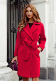 Women Belt Turndown Collar Coat