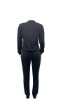 Women Casual Beading Round Neck Long Sleeve Top and Pant Two-piece Set